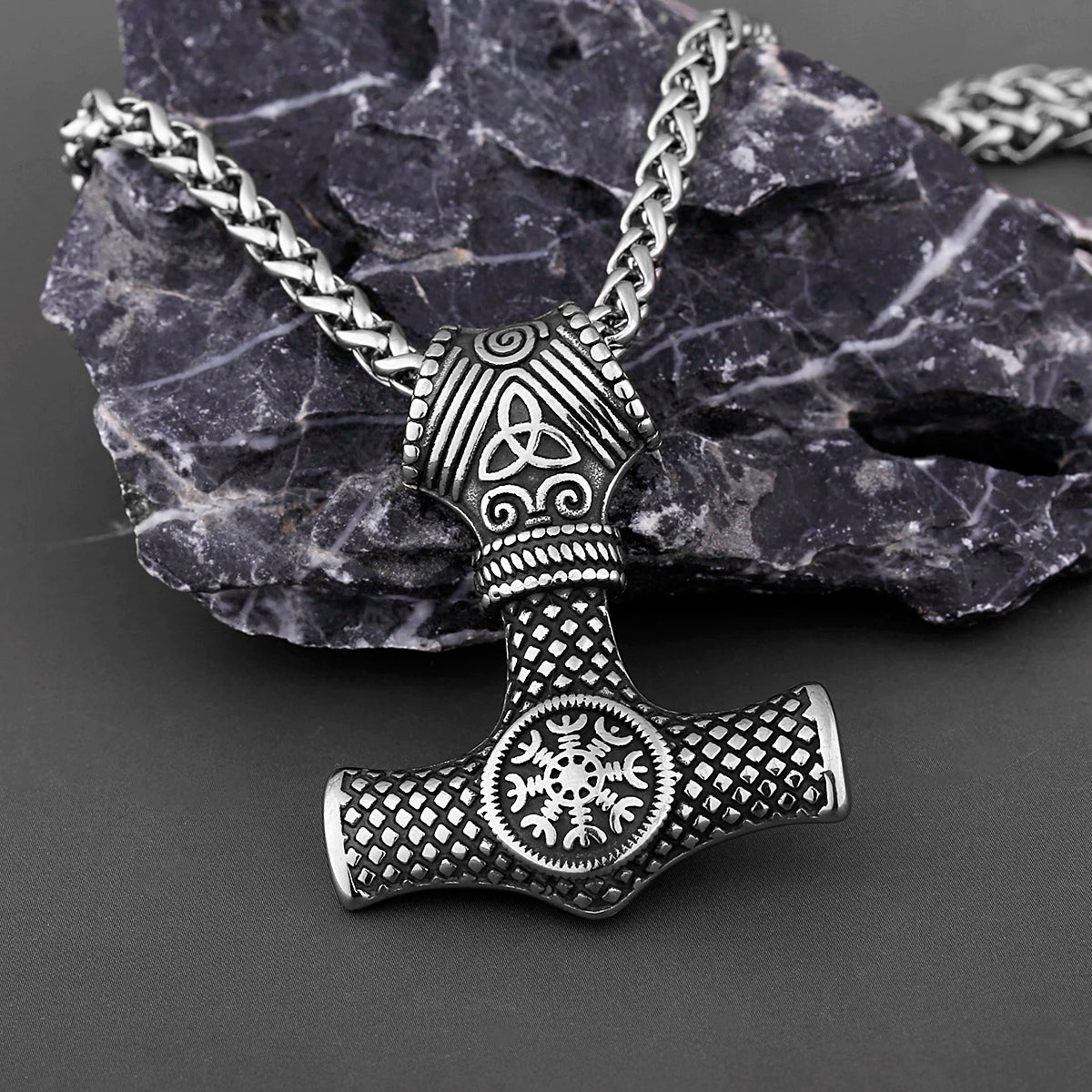 Nordic Viking Mjolnir Thor Hammer Vegvisir Compass Necklace Nordic Jewelry