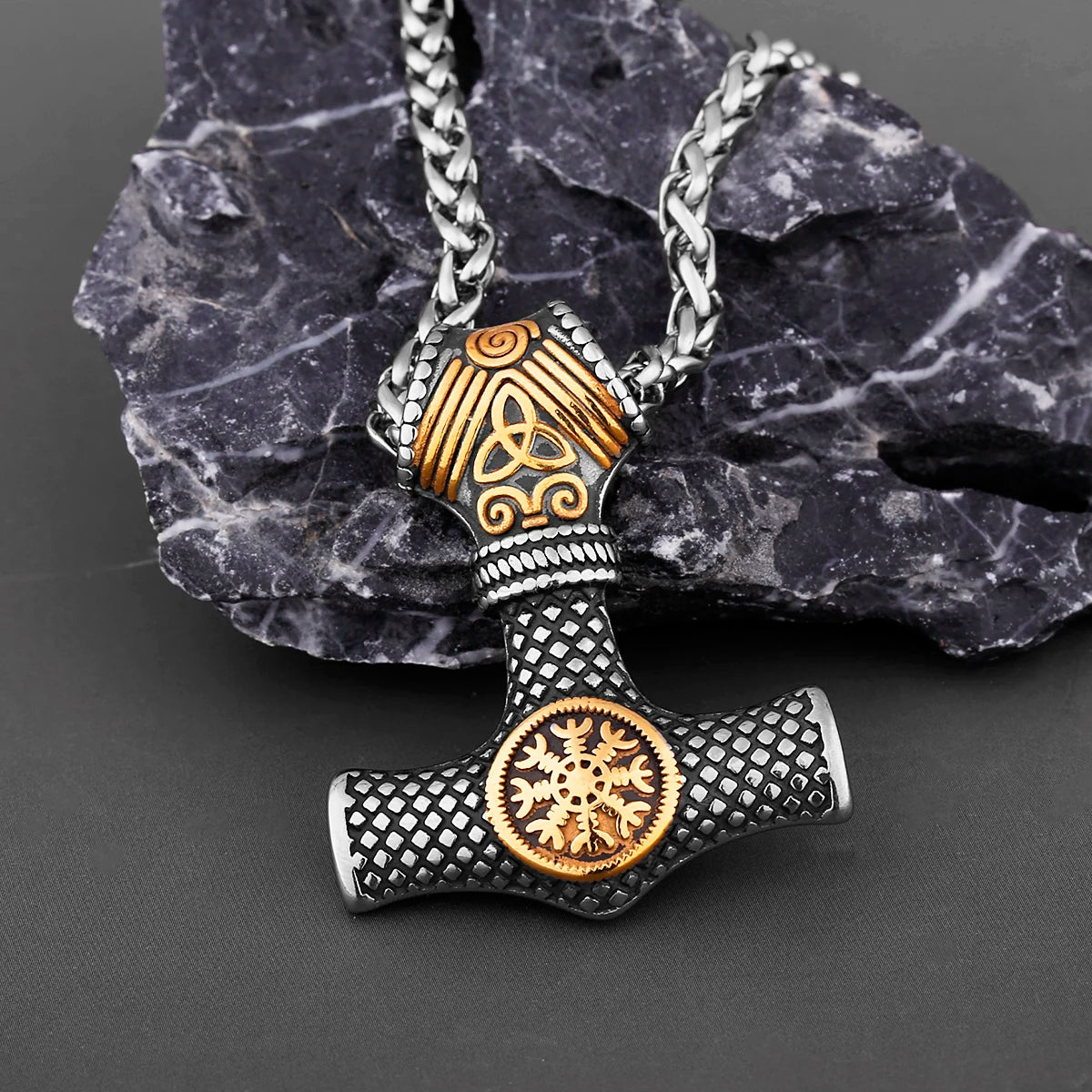 Nordic Viking Mjolnir Thor Hammer Vegvisir Compass Necklace Nordic Jewelry