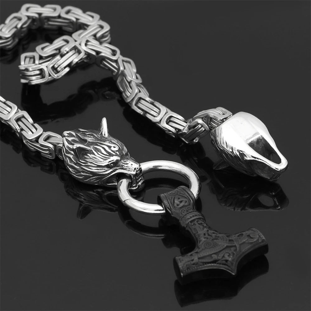 Nordic Celtic Wolf Men's Necklace Viking Wolf Head Stainless Steel Pendant scandinavian Rune Accessories norse Amulet Jewelry