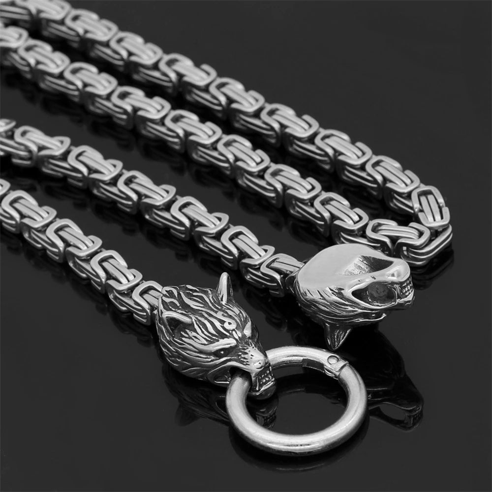 Nordic Celtic Wolf Men's Necklace Viking Wolf Head Stainless Steel Pendant scandinavian Rune Accessories norse Amulet Jewelry