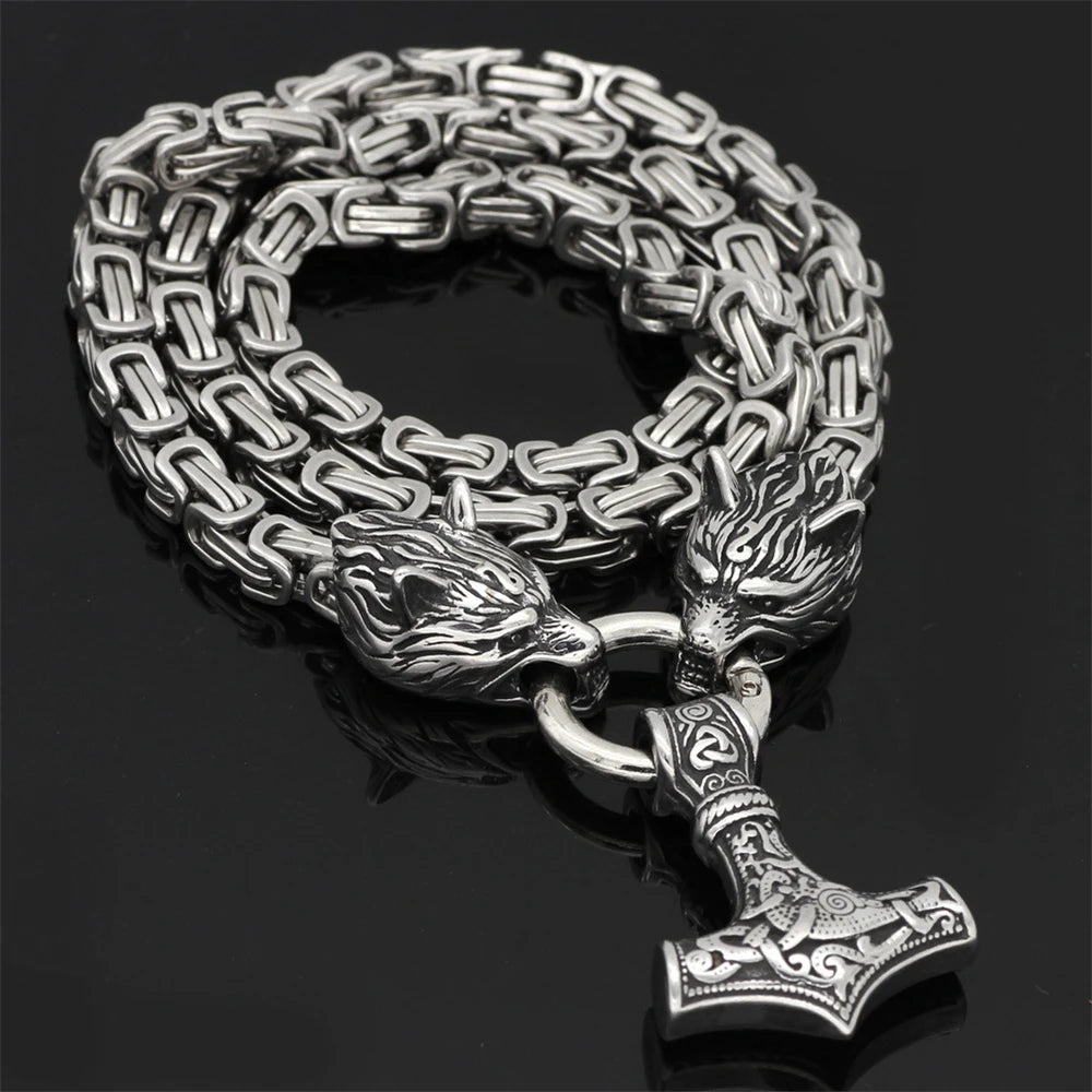 Nordic Celtic Wolf Men's Necklace Viking Wolf Head Stainless Steel Pendant scandinavian Rune Accessories norse Amulet Jewelry