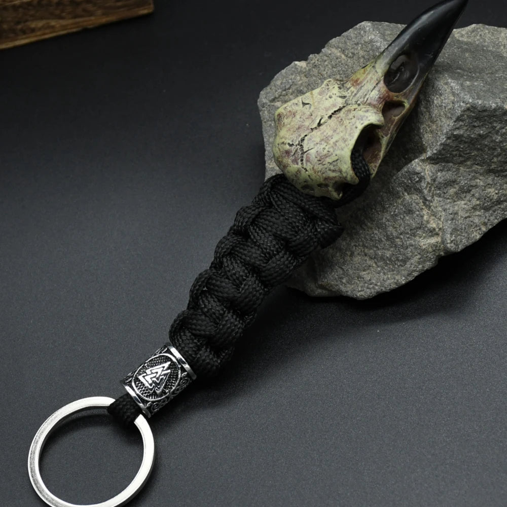 Odin Crow Skeleton Keychain Vikings Eagle's head Pendant Keyring Paracord Rope Norse Pirates Rune Valknut Amulet Jewelry Gift