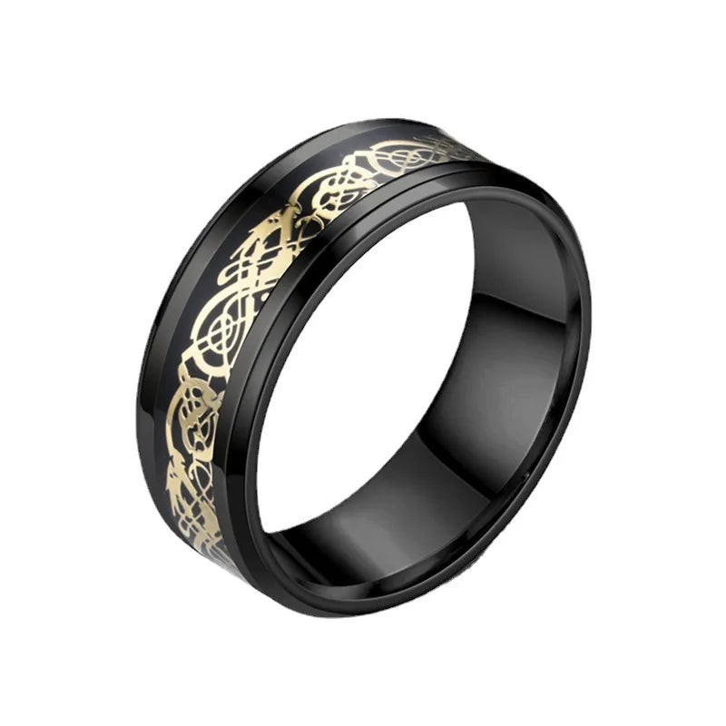 Punk Viking Dragon Black Tungsten Wedding Ring Set For Men Stainless Steel Inlaid Blue Carbon Fiber Band Ring Bague Homme