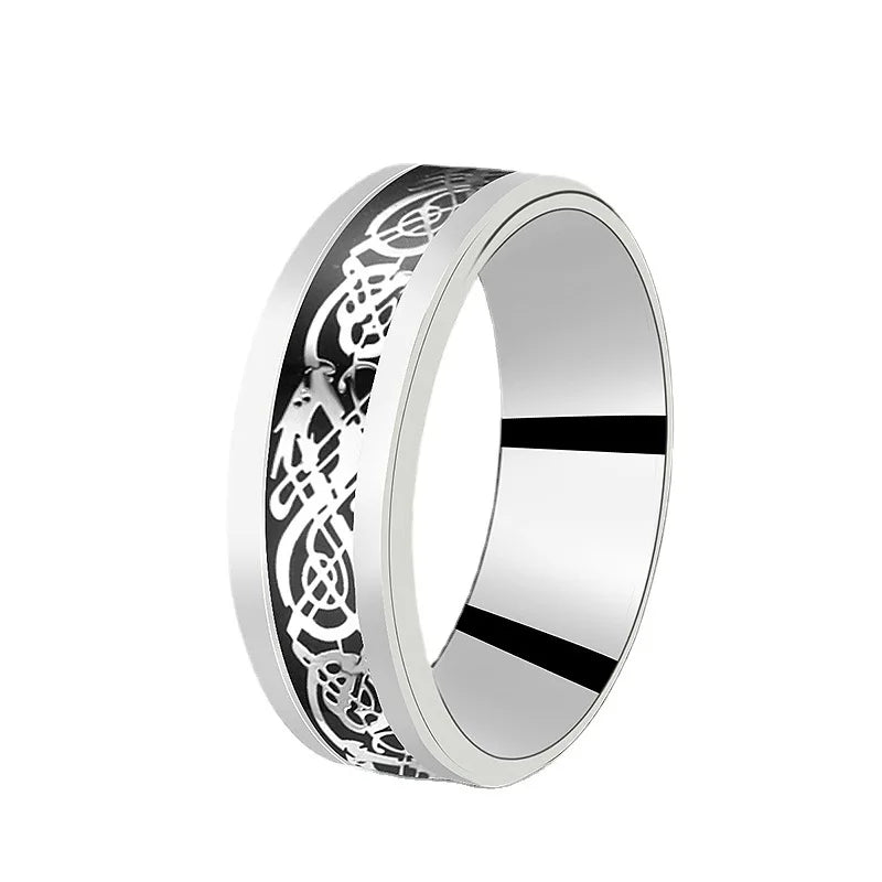 Punk Viking Dragon Black Tungsten Wedding Ring Set For Men Stainless Steel Inlaid Blue Carbon Fiber Band Ring Bague Homme