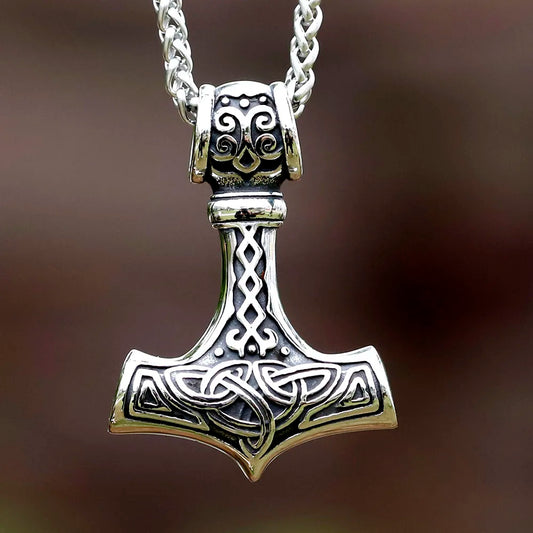 Norse Vikings Thor's Hammer Mjolnir Scandinavian Rune Amulet Necklace Stainless Steel Chain Vegvisir Anchor Pendant Male Jewelry