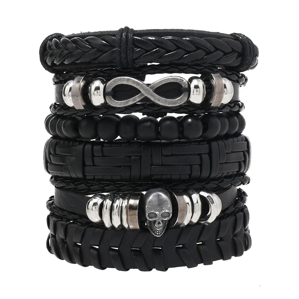 Fashion Bracelet Viking  Bracelet For Men Hand Bracelets Woven Skull Hand Jewelry Adjustable Leather Set Bracelet For Leather