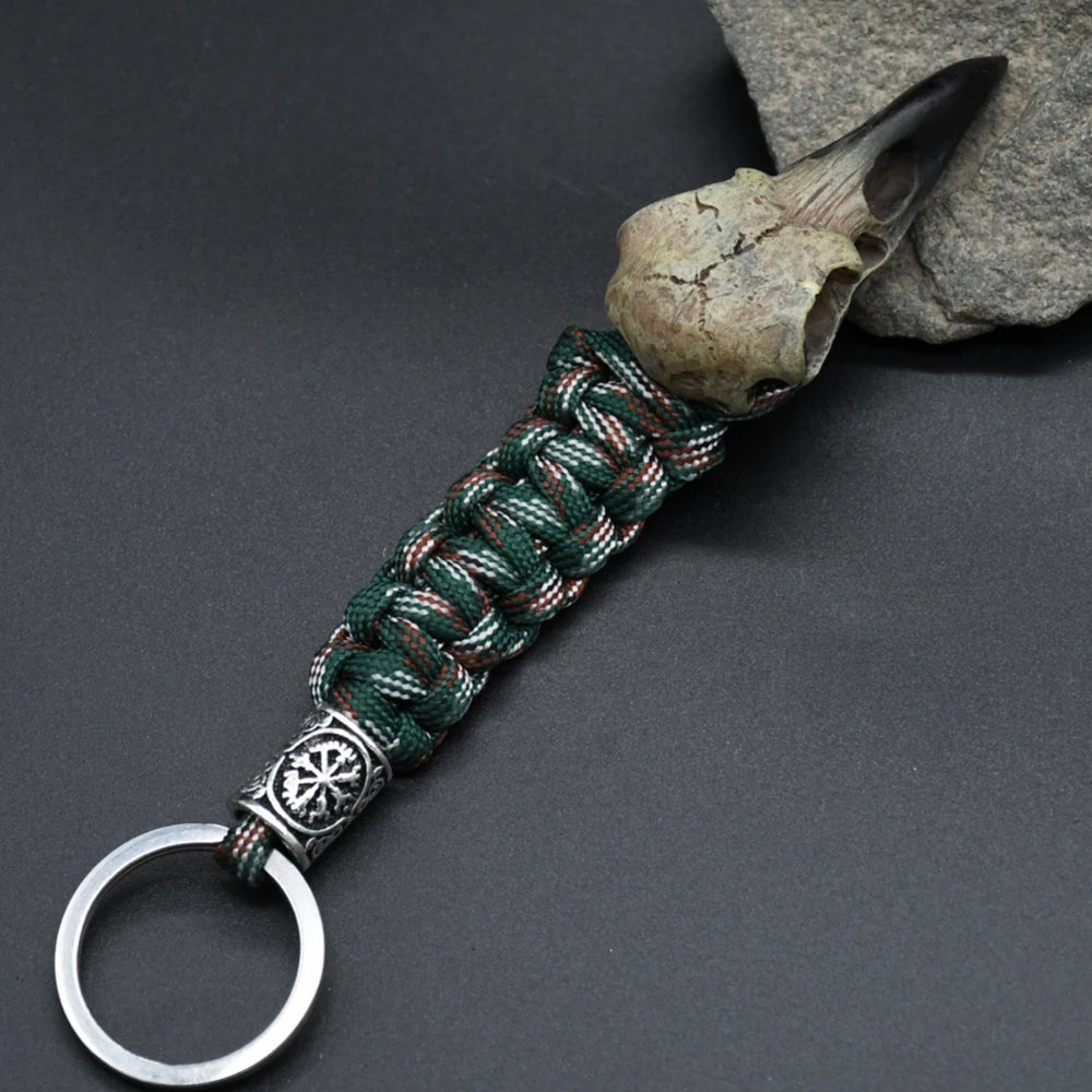 Odin Crow Skeleton Keychain Vikings Eagle's head Pendant Keyring Paracord Rope Norse Pirates Rune Valknut Amulet Jewelry Gift