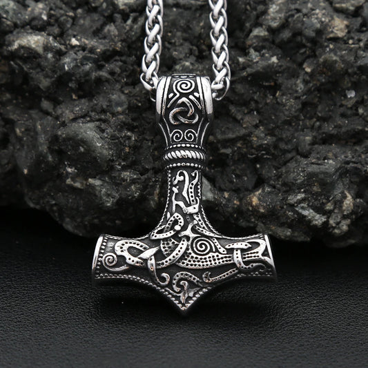 Vintage Classic Vikings Thor Mjolnir Hammer Pendant Necklace Men's Stainless Steel Nodic Amulet Pagan Jewelry Gifts Dropshipping