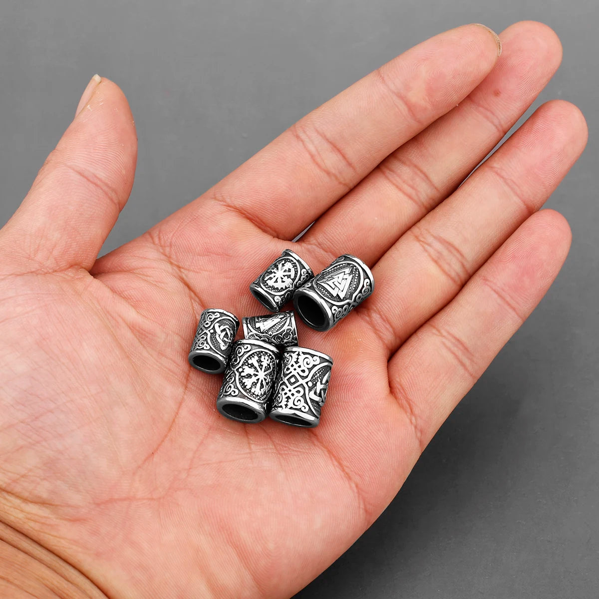 Stainless Steel Viking Rune Beads 6 Mm8mm Large Hole Hair Beard Beads Bracelet Small Jewelry Making Accessories Wholesale