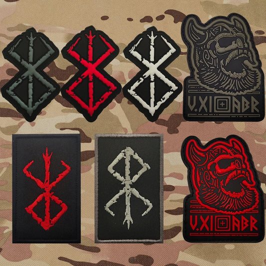 Berserk Brand of Sacrifice Symbol Logo 3D PVC Rubber Patch Viking Embroidered Patch For Military Shoulder Bag Hat Sew-on