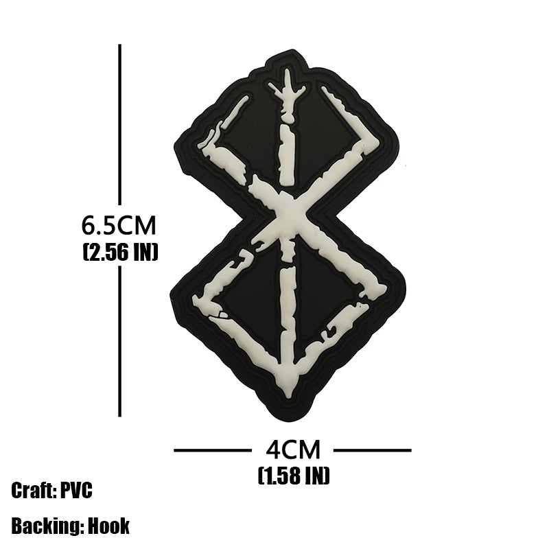 Berserk Brand of Sacrifice Symbol Logo 3D PVC Rubber Patch Viking Embroidered Patch For Military Shoulder Bag Hat Sew-on