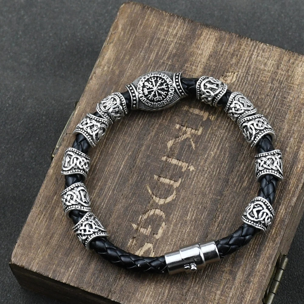 Norse Runes Bracelet Vikingo 15Pcs Runes Beads Vegvisir Compass Amulet Viking Bracelet Slavic Accessorier