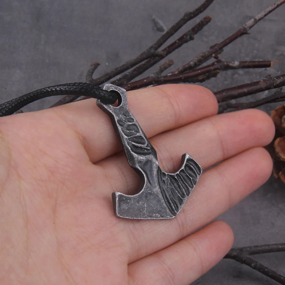 dropshipping 1pcs thor's hammer mjolnir pendant necklace viking scandinavian norse viking necklace with cotton chain