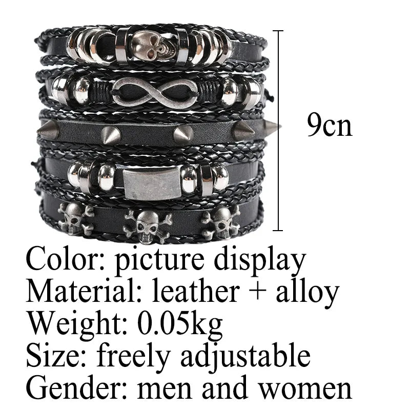 Fashion Bracelet Viking  Bracelet For Men Hand Bracelets Woven Skull Hand Jewelry Adjustable Leather Set Bracelet For Leather