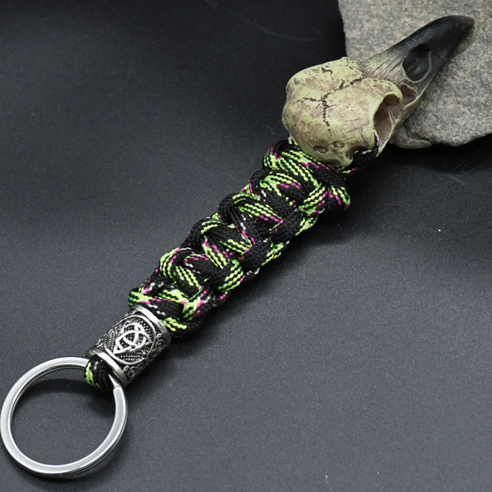 Odin Crow Skeleton Keychain Vikings Eagle's head Pendant Keyring Paracord Rope Norse Pirates Rune Valknut Amulet Jewelry Gift