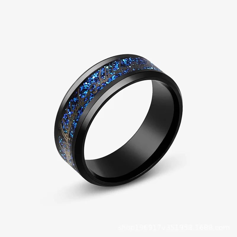 Punk Viking Dragon Black Tungsten Wedding Ring Set For Men Stainless Steel Inlaid Blue Carbon Fiber Band Ring Bague Homme