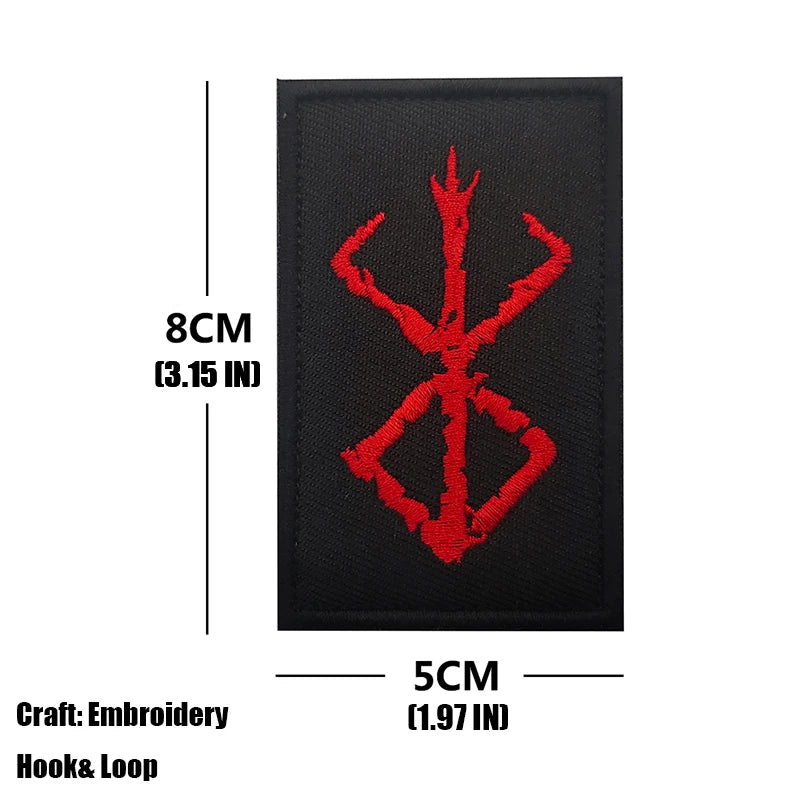 Berserk Brand of Sacrifice Symbol Logo 3D PVC Rubber Patch Viking Embroidered Patch For Military Shoulder Bag Hat Sew-on