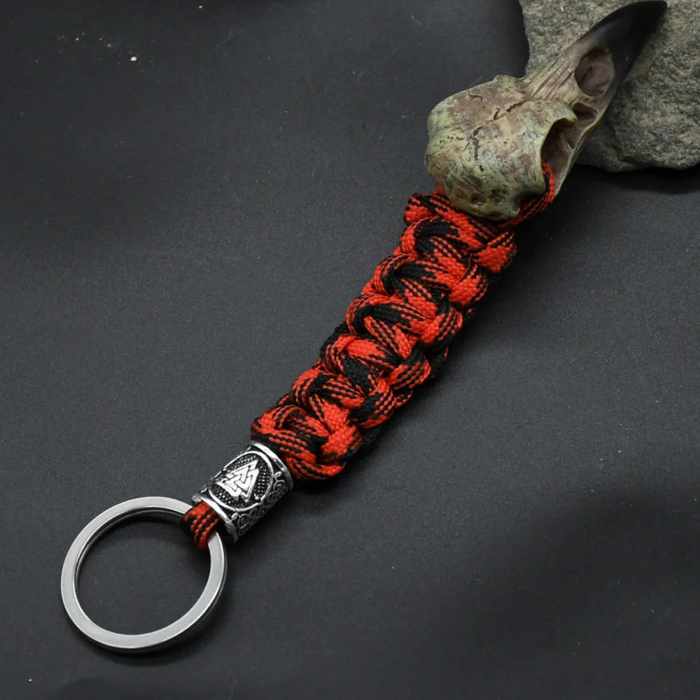 Odin Crow Skeleton Keychain Vikings Eagle's head Pendant Keyring Paracord Rope Norse Pirates Rune Valknut Amulet Jewelry Gift