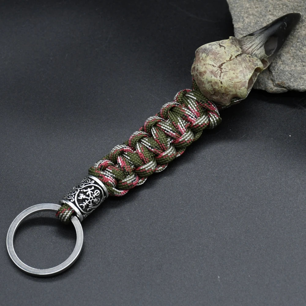 Odin Crow Skeleton Keychain Vikings Eagle's head Pendant Keyring Paracord Rope Norse Pirates Rune Valknut Amulet Jewelry Gift