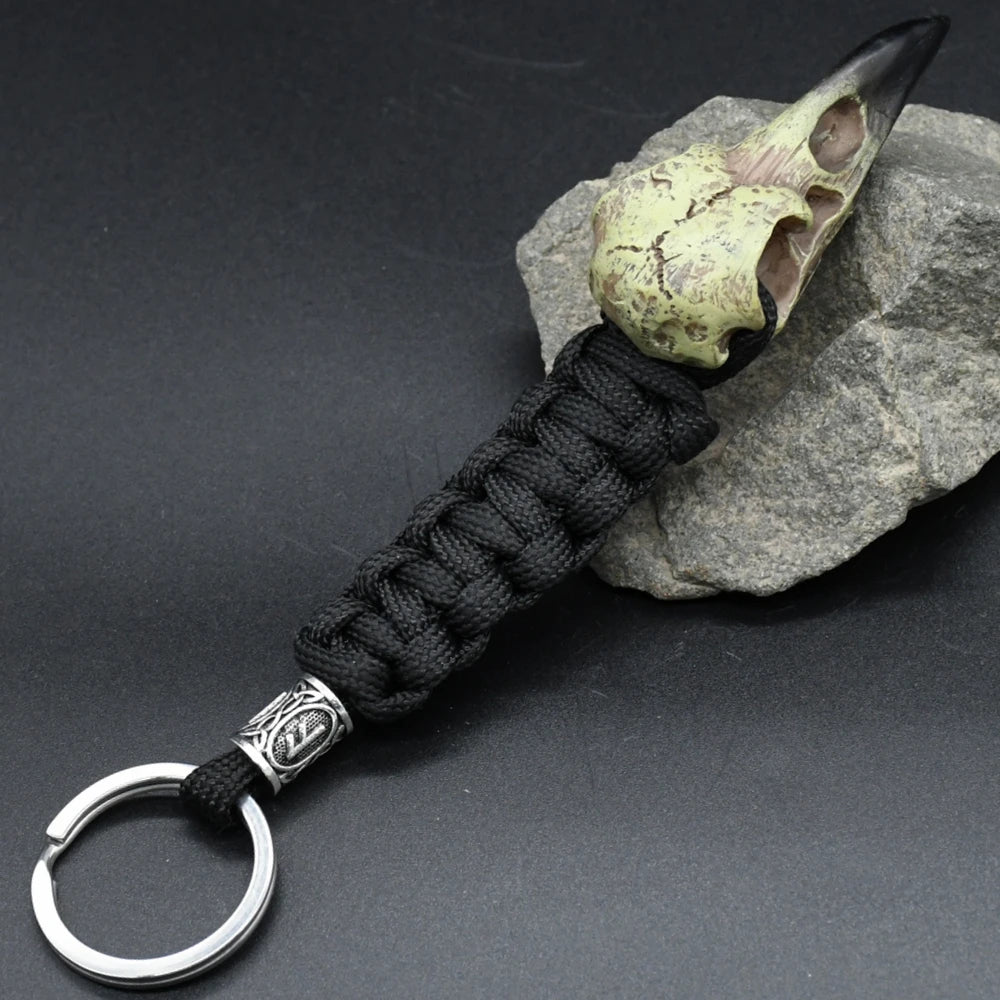 Odin Crow Skeleton Keychain Vikings Eagle's head Pendant Keyring Paracord Rope Norse Pirates Rune Valknut Amulet Jewelry Gift