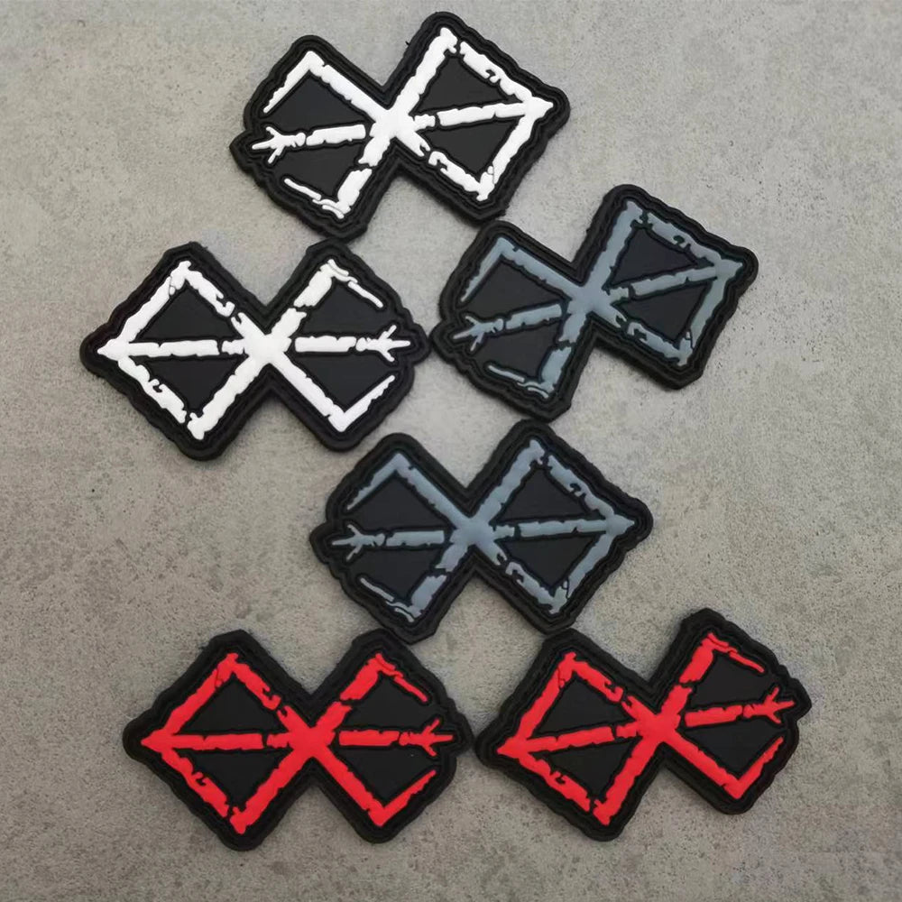 Berserk Brand of Sacrifice Symbol Logo 3D PVC Rubber Patch Viking Embroidered Patch For Military Shoulder Bag Hat Sew-on