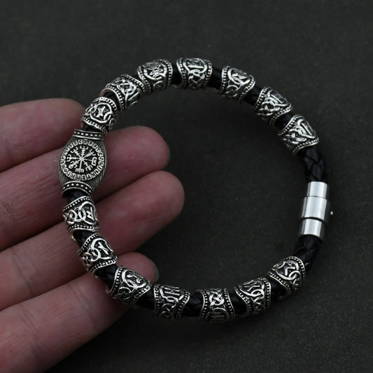 Norse Runes Bracelet Vikingo 15Pcs Runes Beads Vegvisir Compass Amulet Viking Bracelet Slavic Accessorier