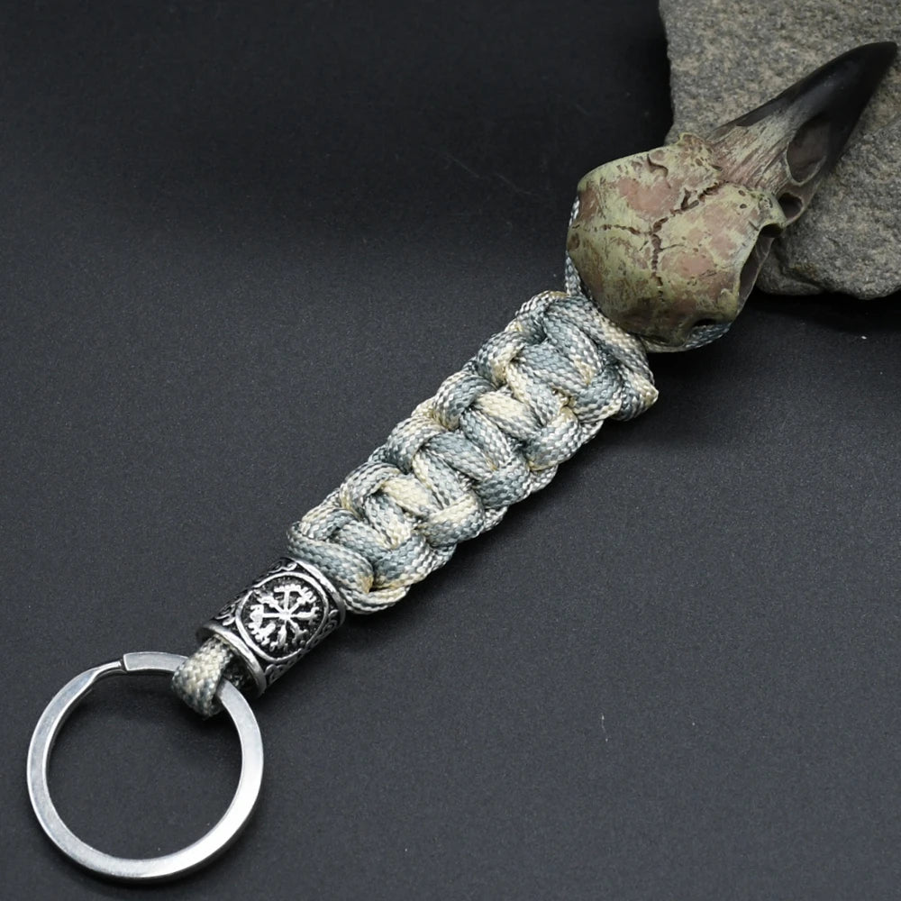 Odin Crow Skeleton Keychain Vikings Eagle's head Pendant Keyring Paracord Rope Norse Pirates Rune Valknut Amulet Jewelry Gift