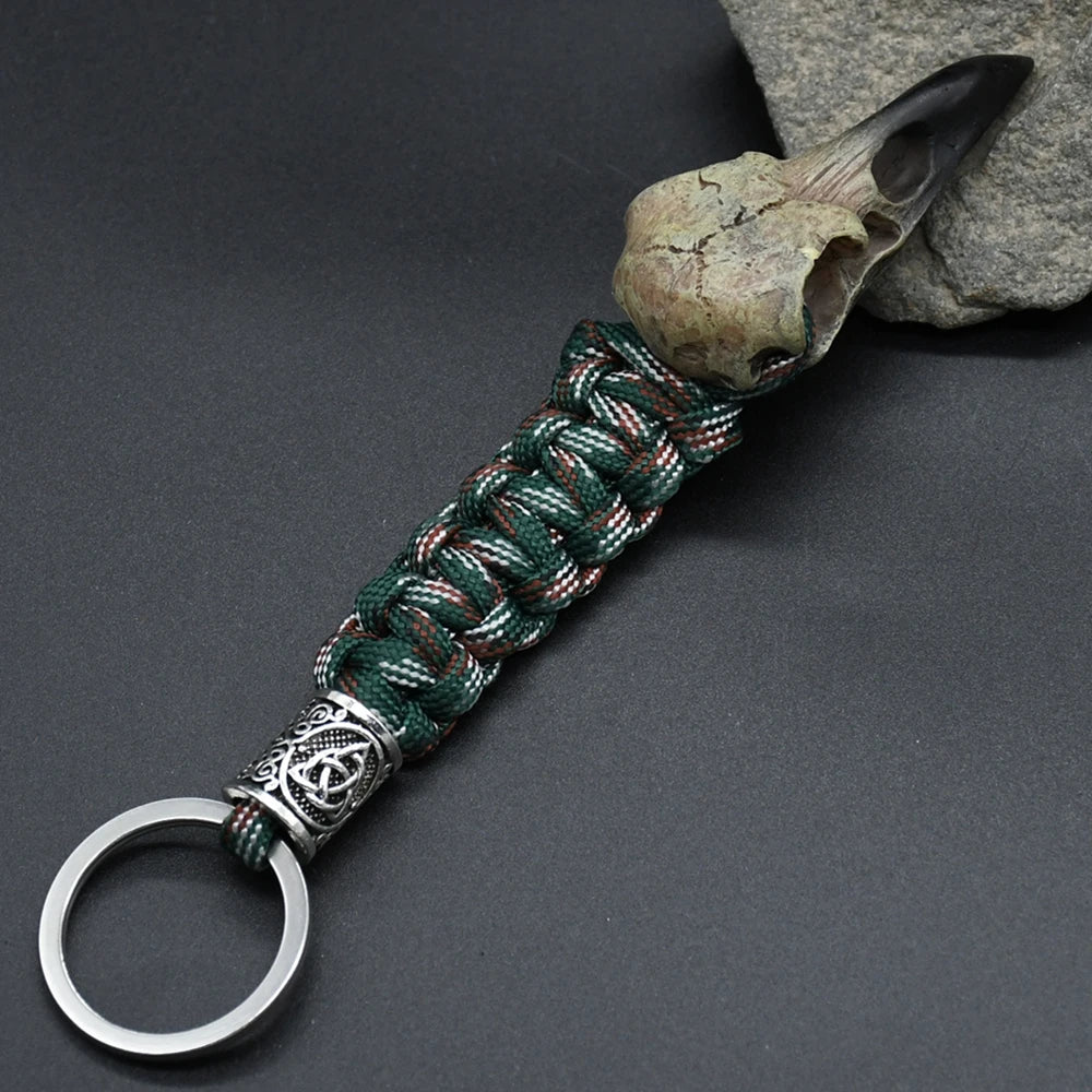 Odin Crow Skeleton Keychain Vikings Eagle's head Pendant Keyring Paracord Rope Norse Pirates Rune Valknut Amulet Jewelry Gift