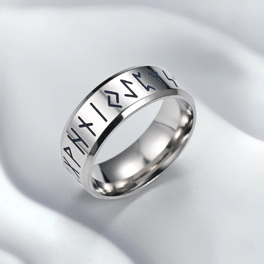 YILUOCD Stainless Steel Viking Runes Ring Nordic Style 24 Runes Powerful Amulets Vintage Odin Norse Counple Jewelry