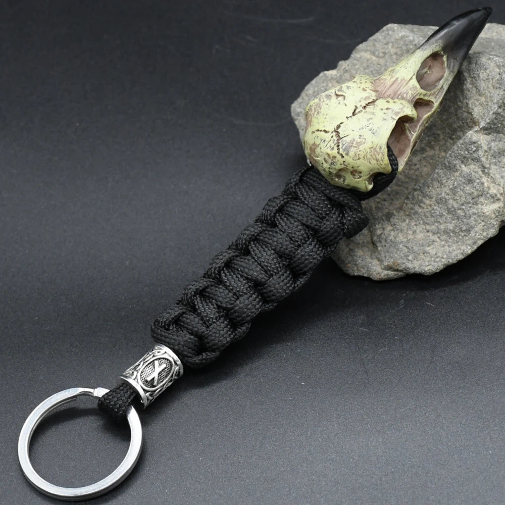 Odin Crow Skeleton Keychain Vikings Eagle's head Pendant Keyring Paracord Rope Norse Pirates Rune Valknut Amulet Jewelry Gift