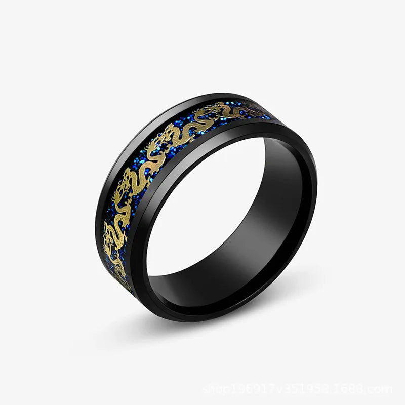 Punk Viking Dragon Black Tungsten Wedding Ring Set For Men Stainless Steel Inlaid Blue Carbon Fiber Band Ring Bague Homme