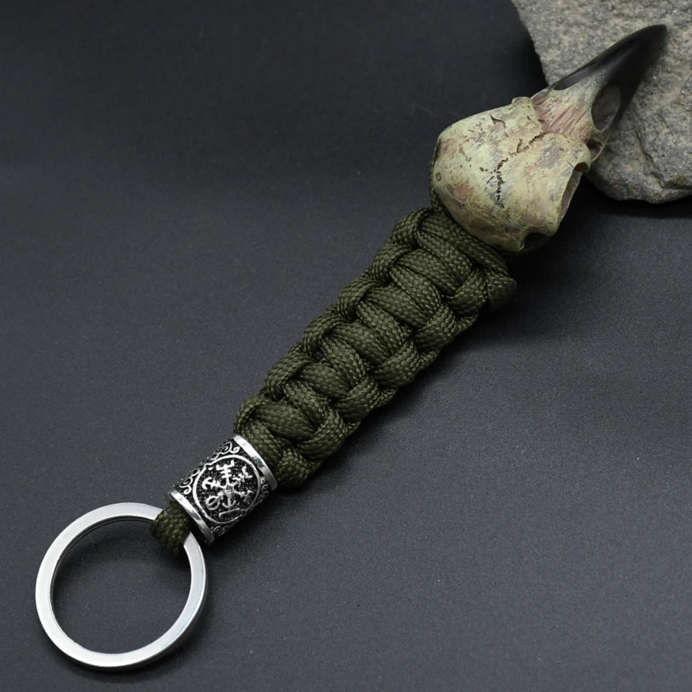 Odin Crow Skeleton Keychain Vikings Eagle's head Pendant Keyring Paracord Rope Norse Pirates Rune Valknut Amulet Jewelry Gift