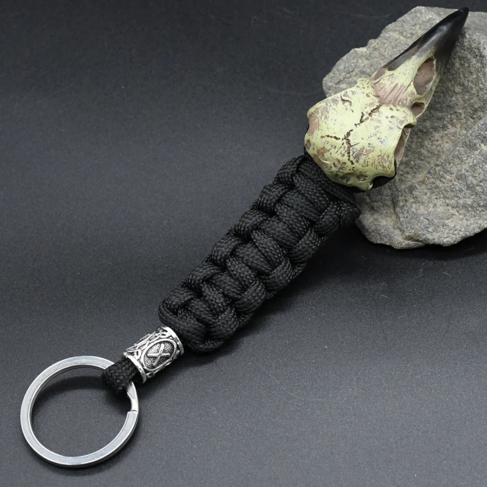 Odin Crow Skeleton Keychain Vikings Eagle's head Pendant Keyring Paracord Rope Norse Pirates Rune Valknut Amulet Jewelry Gift