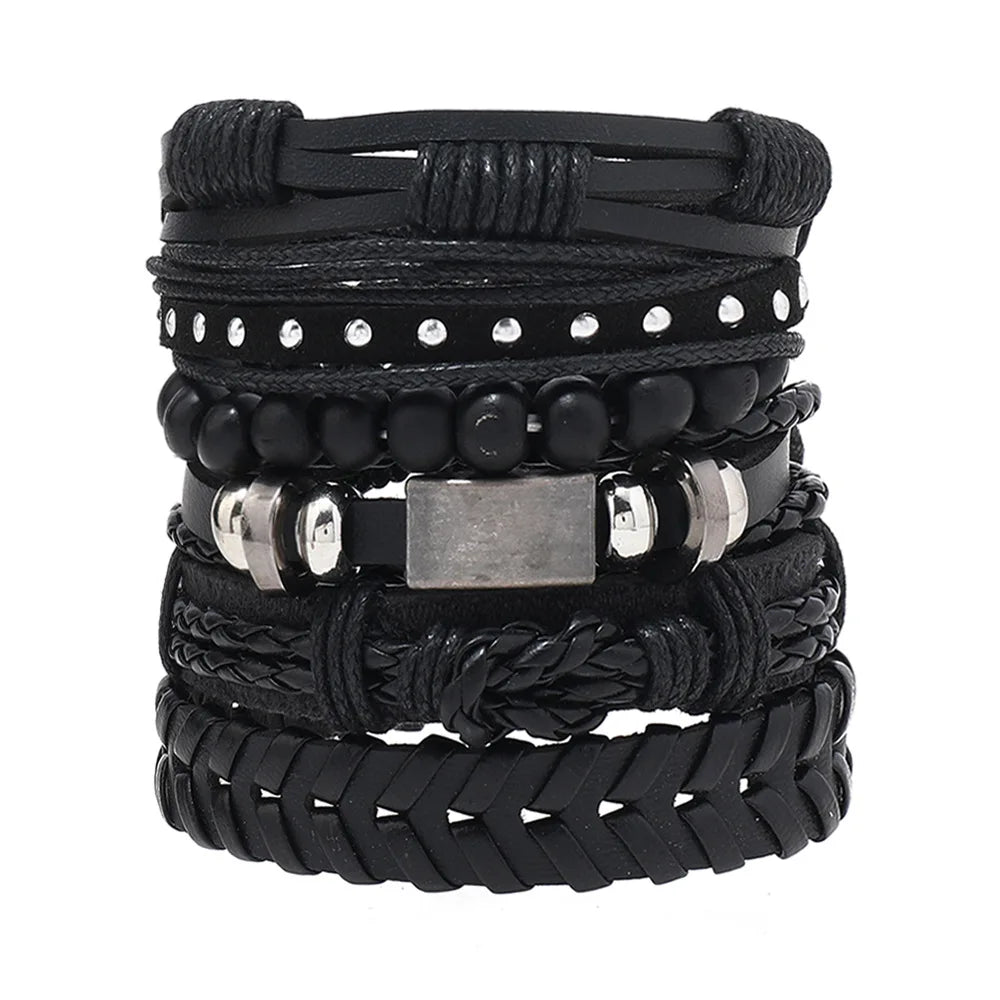 Fashion Bracelet Viking  Bracelet For Men Hand Bracelets Woven Skull Hand Jewelry Adjustable Leather Set Bracelet For Leather