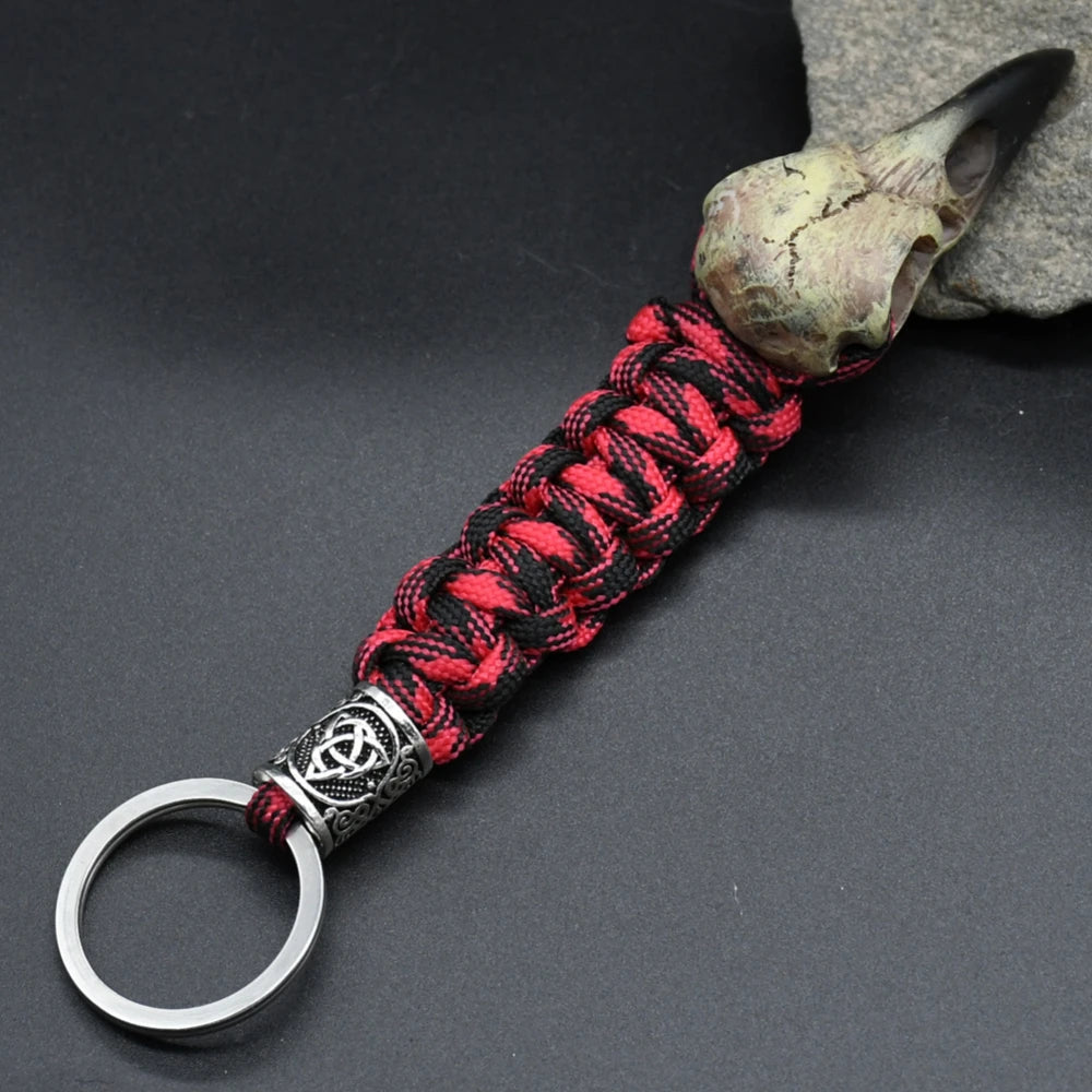 Odin Crow Skeleton Keychain Vikings Eagle's head Pendant Keyring Paracord Rope Norse Pirates Rune Valknut Amulet Jewelry Gift