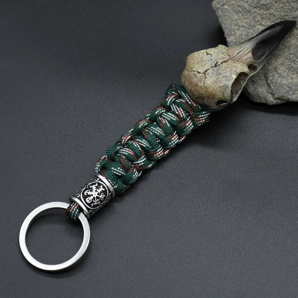 Odin Crow Skeleton Keychain Vikings Eagle's head Pendant Keyring Paracord Rope Norse Pirates Rune Valknut Amulet Jewelry Gift