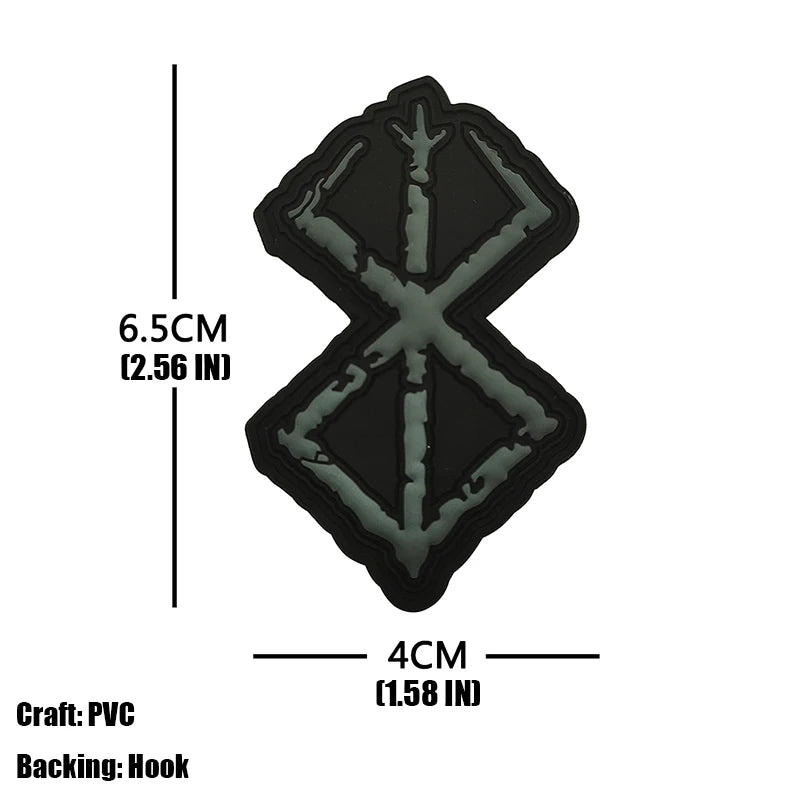 Berserk Brand of Sacrifice Symbol Logo 3D PVC Rubber Patch Viking Embroidered Patch For Military Shoulder Bag Hat Sew-on