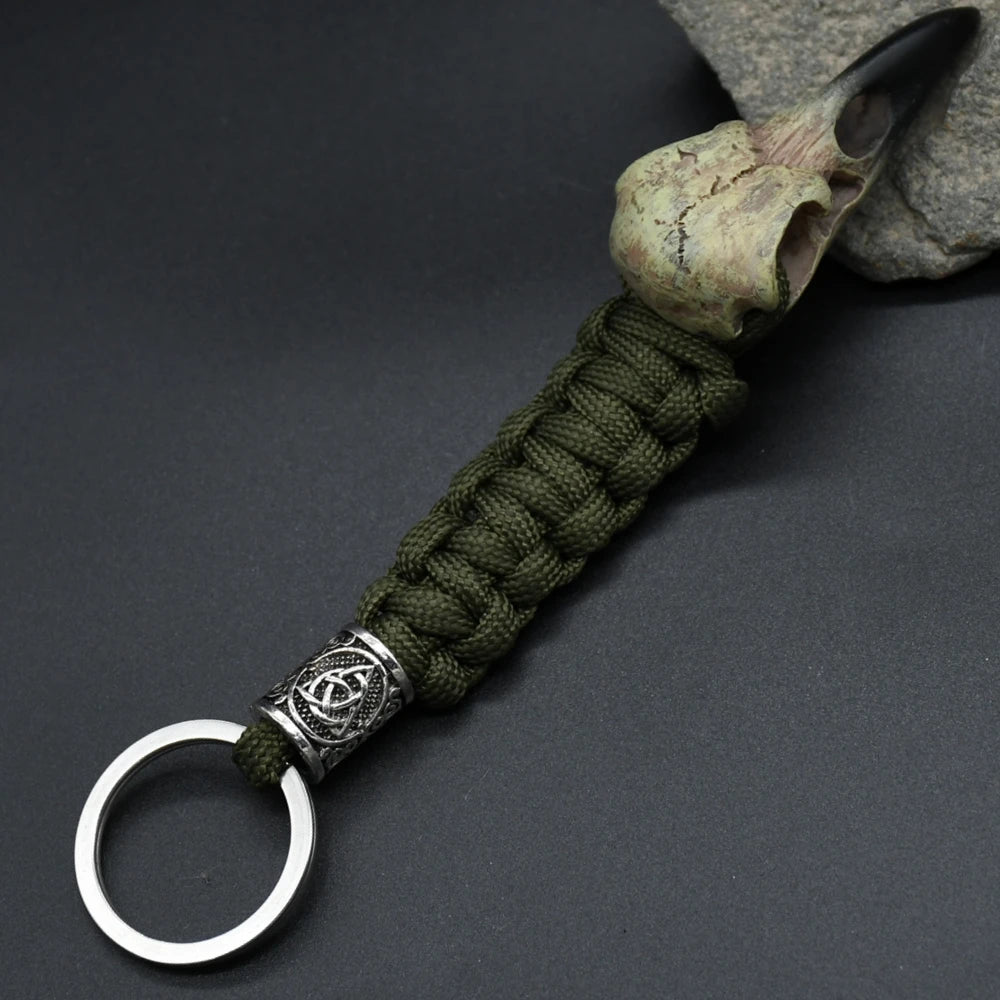 Odin Crow Skeleton Keychain Vikings Eagle's head Pendant Keyring Paracord Rope Norse Pirates Rune Valknut Amulet Jewelry Gift