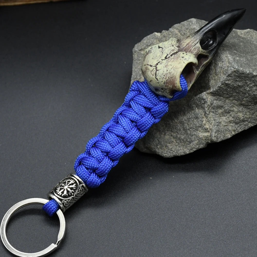 Odin Crow Skeleton Keychain Vikings Eagle's head Pendant Keyring Paracord Rope Norse Pirates Rune Valknut Amulet Jewelry Gift