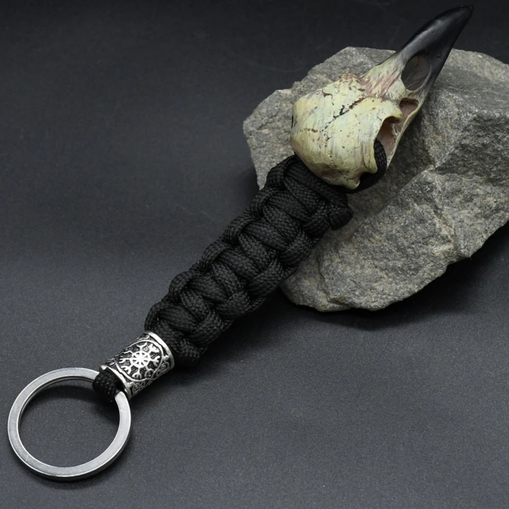 Odin Crow Skeleton Keychain Vikings Eagle's head Pendant Keyring Paracord Rope Norse Pirates Rune Valknut Amulet Jewelry Gift