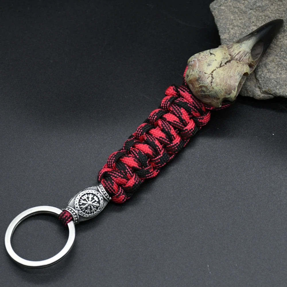 Odin Crow Skeleton Keychain Vikings Eagle's head Pendant Keyring Paracord Rope Norse Pirates Rune Valknut Amulet Jewelry Gift