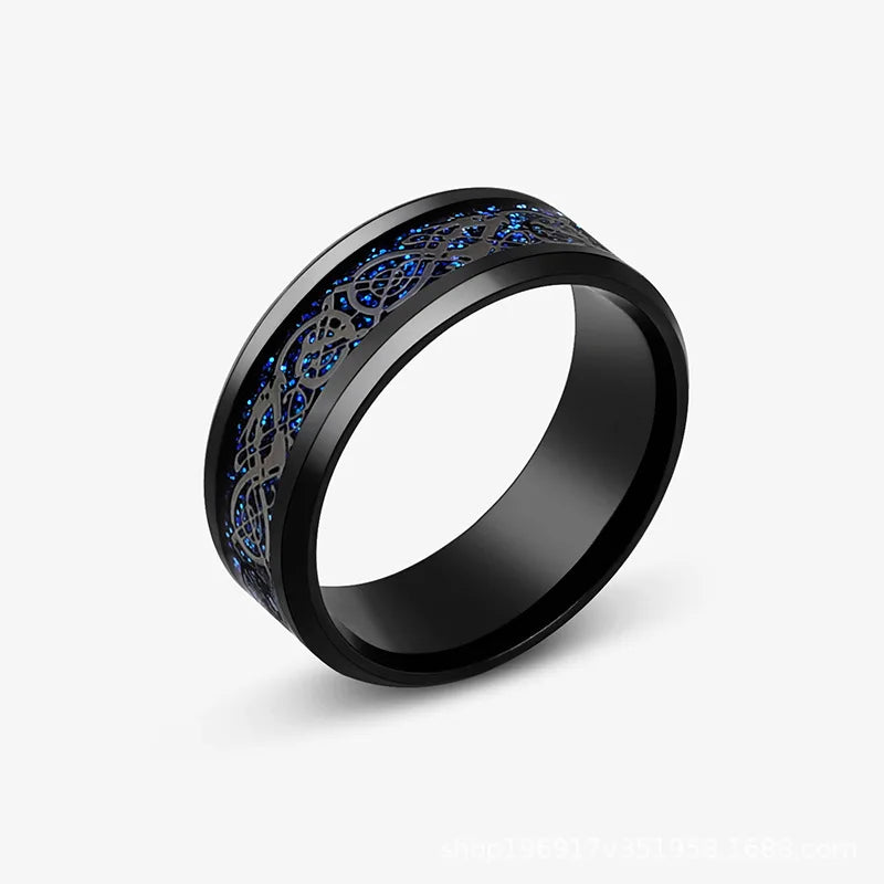 Punk Viking Dragon Black Tungsten Wedding Ring Set For Men Stainless Steel Inlaid Blue Carbon Fiber Band Ring Bague Homme