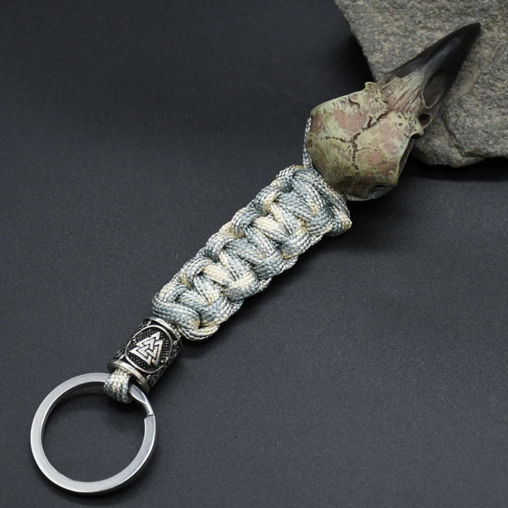 Odin Crow Skeleton Keychain Vikings Eagle's head Pendant Keyring Paracord Rope Norse Pirates Rune Valknut Amulet Jewelry Gift