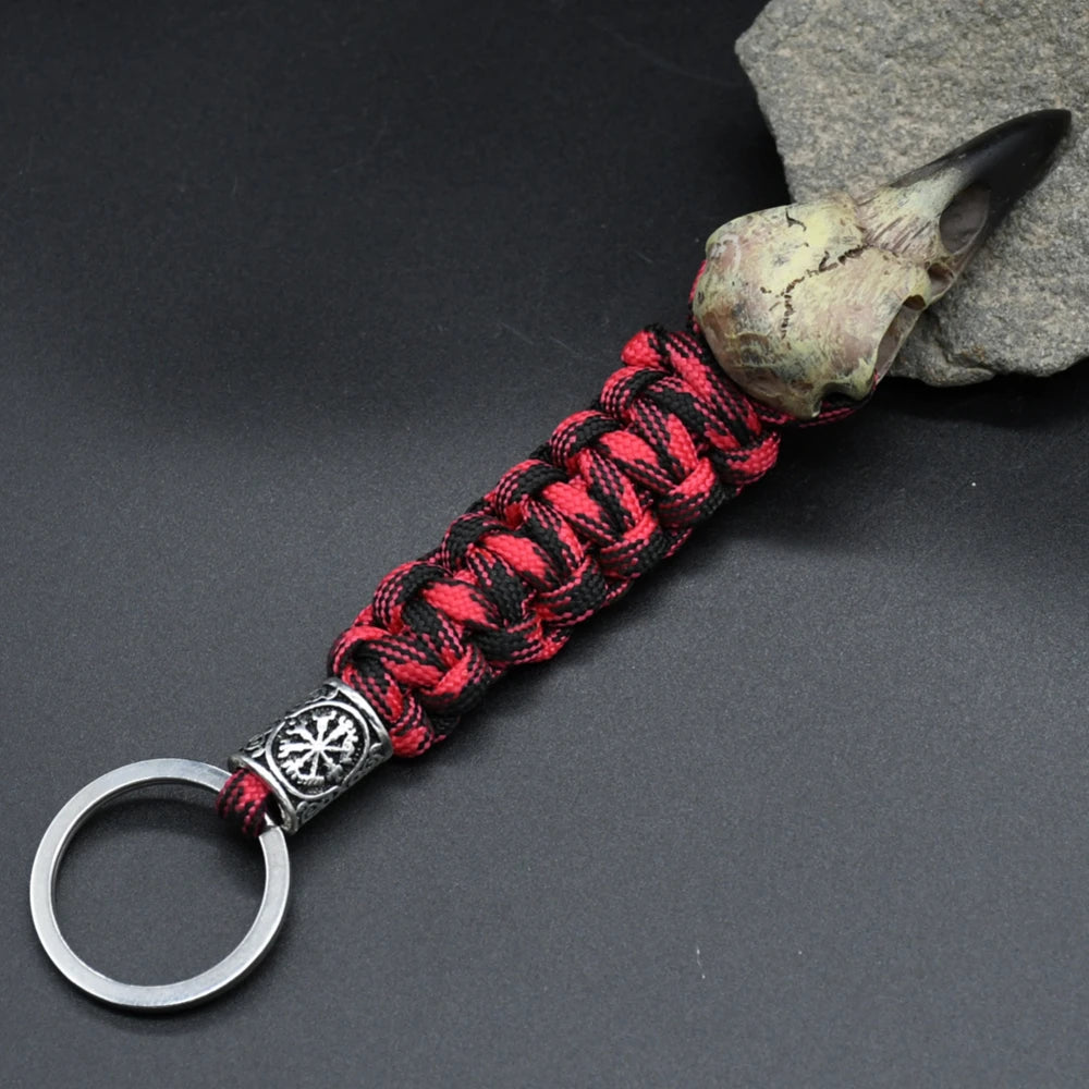 Odin Crow Skeleton Keychain Vikings Eagle's head Pendant Keyring Paracord Rope Norse Pirates Rune Valknut Amulet Jewelry Gift