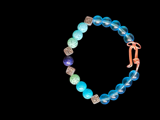 Glass Beaded Bracelets with Amber, Amythest, Lapis Lazuli, Rose Quartz or Aquamarine central bead.