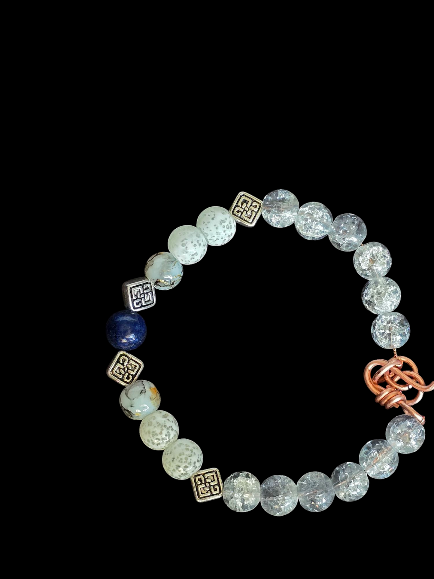 Glass Beaded Bracelets with Amber, Amythest, Lapis Lazuli, Rose Quartz or Aquamarine central bead.